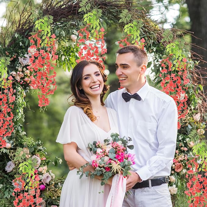 24Pcs Artificial Wisteria Hanging Flowers, 3.6Ft/Pcs Red Fake Wisteria Garland for Wedding Party Home Garden Indoor Outdoor Decoration
