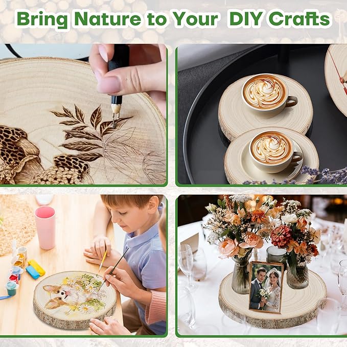 12 Pack Wood Rounds 7-8 Inch Wood Slices for Crafts, Table Centerpieces,Wedding Decor,Baby Shower Rustic Centerpieces