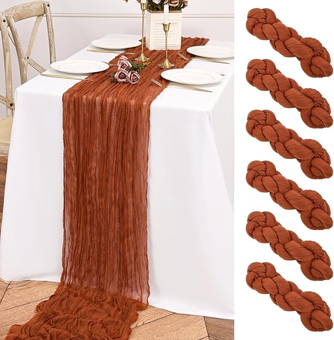 6 Pack Terracotta Table Runner 10FT Long Cheesecloth Table Runner Cheese Cloth Gauze for Wedding Party Birthday Decoration-Terracotta