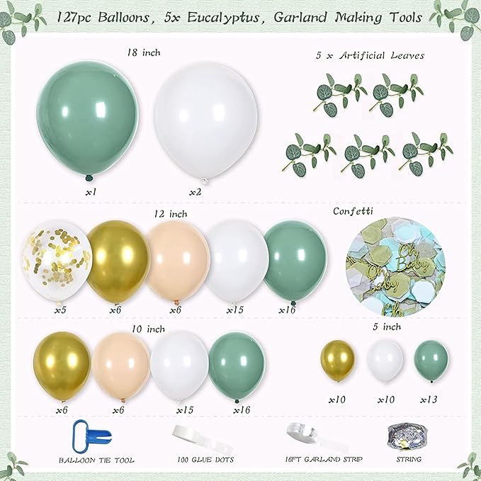 263 Pc Sage Green Baby Shower Decorations Boy Or Girl, Gender Neutral Mint Balloons Garland Kit, BABY Boxes, Oh Baby Backdrop Banner, Olive Green Baby Shower Decor, Woodland Safari Jungle