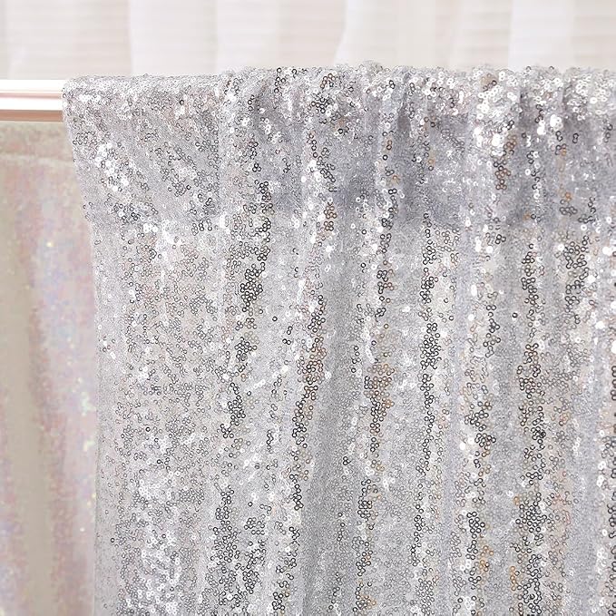 Poise3EHome 6FT x 8FT Silver Sequin Backdrop,Shimmer Backdrop Curtain for Photography Birthday Wedding Ceremony Engagement Baby Shower Bachelorette Christmas Party Decorations