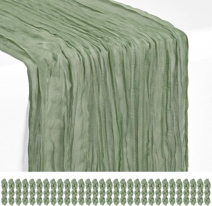 30 Pack Sage Green Cheesecloth Table Runner 17 x 108 inch Boho Gauze Table Runner Rustic Sheer Cheese Cloth Table Decorations for Wedding Party Baby Bridal Shower Birthday Holiday Home