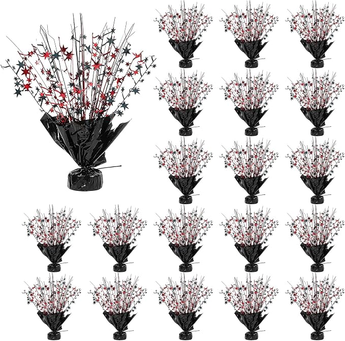 20 Pack Black Red Foil Spray Centerpiece Star Table Decoration Metallic Burst Table Centerpieces for Birthday Graduation New Year Wedding Anniversary Party Supply (Black Red)