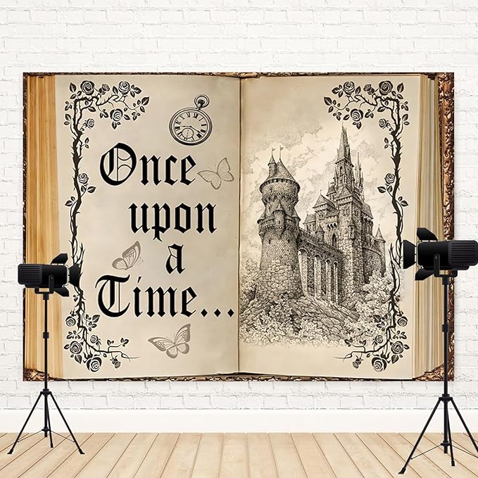 10x5ft Once Upon a Time Backdrop Fairy Tale Books Castle Princess Photography Background Once Upon a Time Birthday Baby Shower Decoration Storybook Wedding Party Banner
