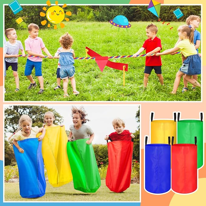 Wettarn 70 Pcs Field Day Game Set Potato Sack Race Bags for Teens Adult Egg Spoon Bean Bags Ring Toss 3 Legged Relay Race Tug of War Rope Carnival Outdoor Games