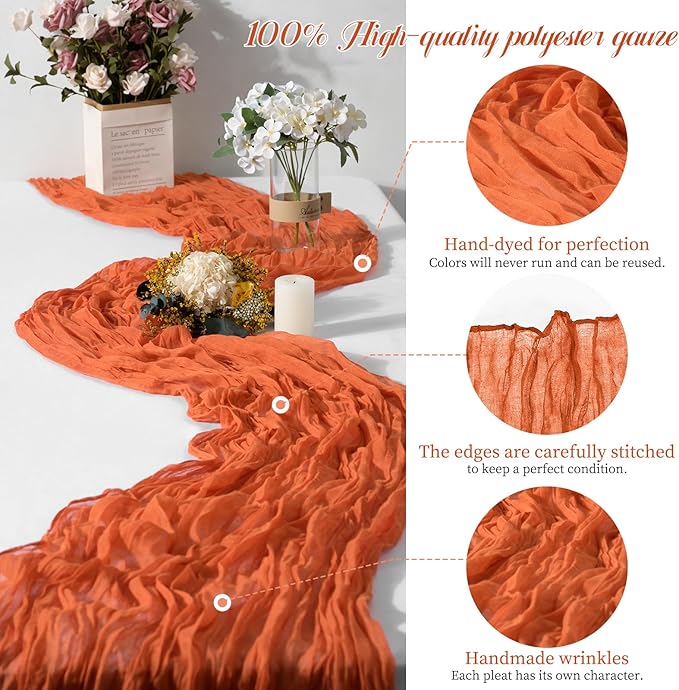 24 Packs Orange Table Runner, Charming Cheesecloth Table Runner 17 x 108inch, Gauze Boho Wedding Decoration Rustic Sheer Fabric Cheese Cloth Table Runners for Wedding Party Bridal Shower