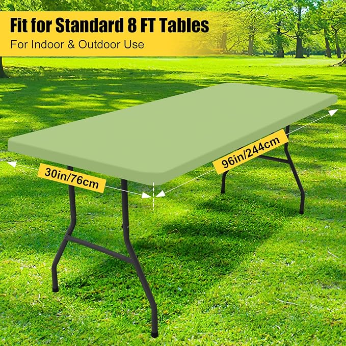 Smiry 4 Pack Rectangle Picnic Table Cloth, Waterproof Elastic Fitted Tablecloths, Washable Polyester Rectangular Patio Table Cover for Camping, Indoor and Outdoor (Sage Green, 30"x96")