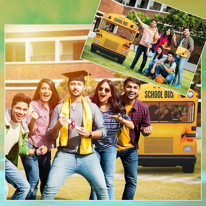 Amyhill 4.6ft School-Bus Cardboard Cutout Stand Up Life-Size Back to School Party Decorations First Day of School Photo Booth Standup for Welcome Party Supplies