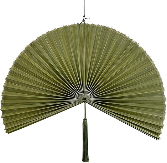 ChumDecor Fan Wall Decor, Japanese Giant Fan, Large Bamboo Fan Wall Art for Boho Hanging Headboard, Decorative Folding Fans for Over Bed, Asia Trending (Army Green 40inch)