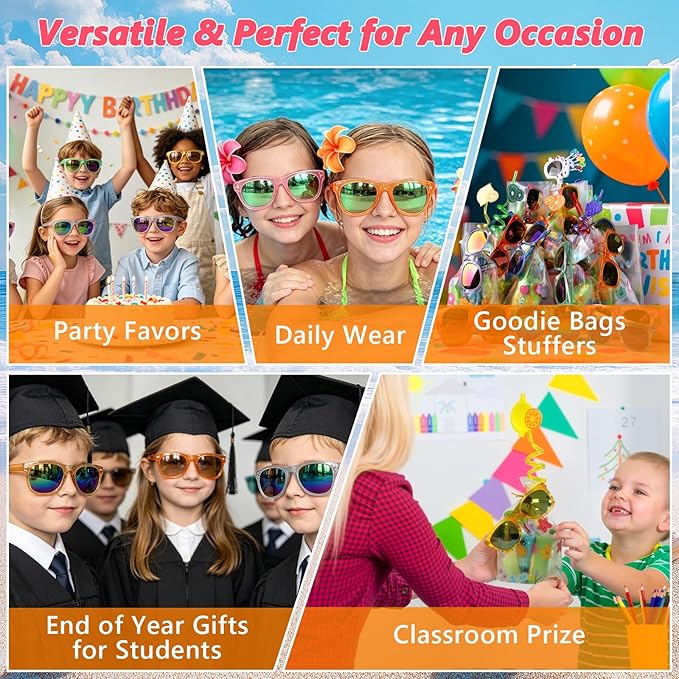 Party Favors Kids Sunglasses Bulk - 16 Packs Neon Sunglasses for Kid Age 3-8, UV400 Protection Party Sunglasses Goodie Bags Stuffers for kids Birthday Party Supply, End of the Year Gifts For Students
