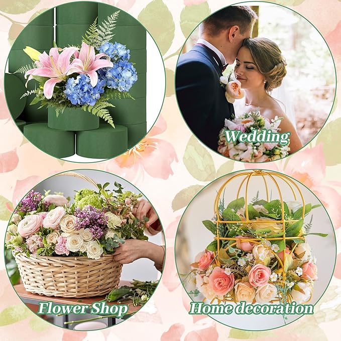Hahood 48 Pieces Round Floral Foam Blocks 3.15 Inch DIY Flower Arrangement Kit Wet Green Floral Foam Block for Wedding Florist Supplies Wet Dry Flower Party Decorations