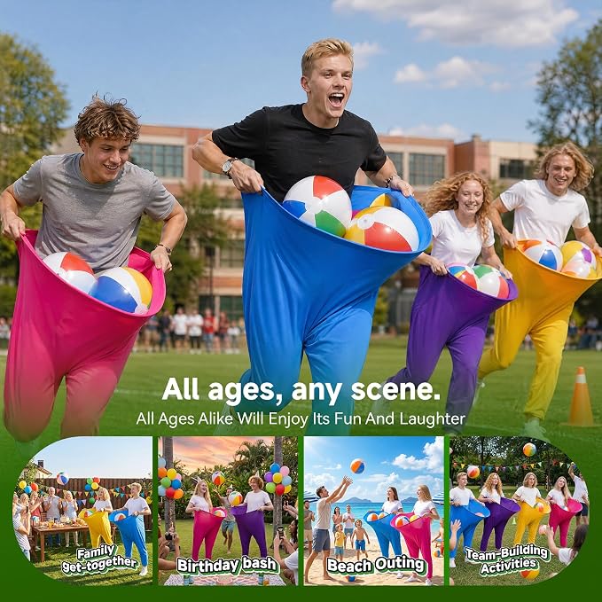 Granny Pants Party Game Set for 8+ Players, 4-Color Team Backyard Yard Games with 16 Bouncy Balls & 2 Pumps – Funny Outdoor Field Day Tossing Games for Adults Kids Family Reunion BBQ Brithday Party