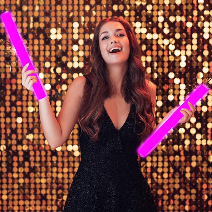 Glow Foam Wand, 36 Pcs Pink Giant LED Light Up Sticks 3 Modes Flashing Glowing Baton Wands Party Supplies for Valentine's Day,Wedding, Raves,Concert,Birthday, Sporting Events