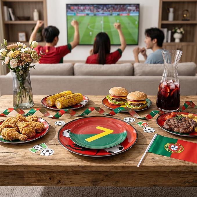 I00000 20 Pcs Disposable Soccer Plastic Plates -Red plastic Plates,Heavy Duty Disposable Plates for Global Soccer Celebration Party Supplies include 10.25" Dinner Plate& 7.5" Dessert Plate for Party