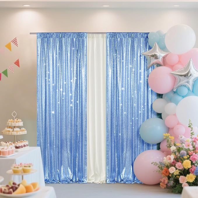 PartyDelight Sequin Backdrop Curtains 2x8ft 2 Panels | 3mm stitched sequin curtain with 4 inch rod pocket for 2x8ft 2 panel doorway window side drape narrow photo booth strip