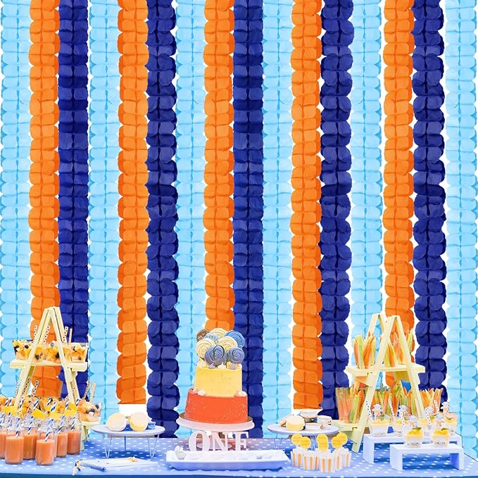 Navy-Dusty Blue Orange Birthday Party-Decorations - 12pcs Streamers-Garland Fathers Day 4-Leaf Clover Paper Banners,Bachelorette Baby Bridal Shower Wedding Graduations Decor Backdrop Ouruola