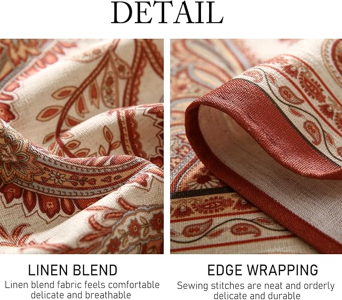 ISAENNE Designer Vintage Round Linen Tablecloth,Diameter 67"-Chauffrey D | Vintage French Table Cloth Round Table,Cashew Pattern,Durable,Heavyweight,Dining Room,Kitchen,Tea Party,Thanksgiving