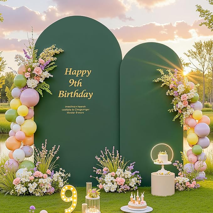 Dark Green Arch Backdrop Cover for Wedding, 7.2FT 6FT Set of 2 Stretchy Spandex Fitted Arch Stand Cover for Baby Shower, Birthday Party Decor, Chiara Backdrop Cover with Double-Sided Design