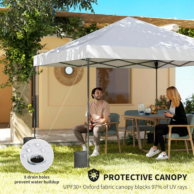 Outsunny 10 x 10 ft Pop Up Canopy Tent with One Push Setup, Easy Setup Outdoor Portable Instant Canopy Shelter with Wheeled Carry Bag, Sandbags, Adjustable Height for Parties, Events, White
