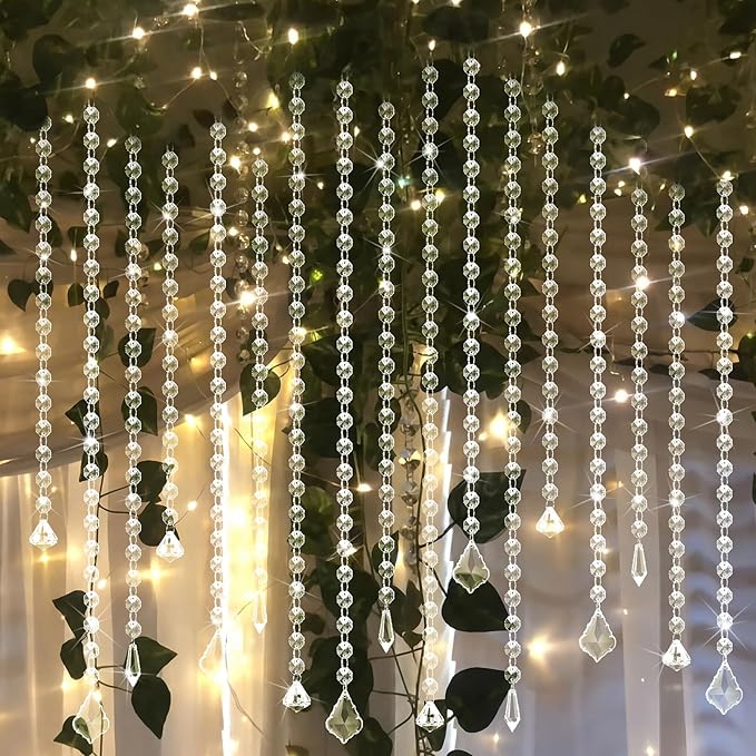 24 Pcs 13 Inch Clear Acrylic Crystal Garland Strands Hanging Crystal Strings Decoration Chandelier Beaded Chain Ornament Beaded Garland Curtain for Wedding Party Manzanita Tree Centerpiece