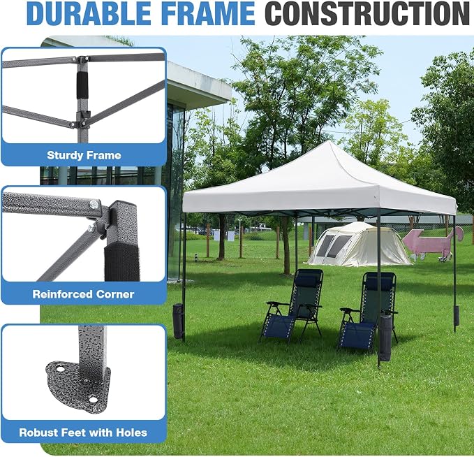 OLIXIS 10x10 FT Pop Up Canopy Tent, Sun Shade Instant Canopy with Windproof Sand Bags, Heavy Duty Portable Outdoor Shelter for Beach Yard Party Events, Bright White