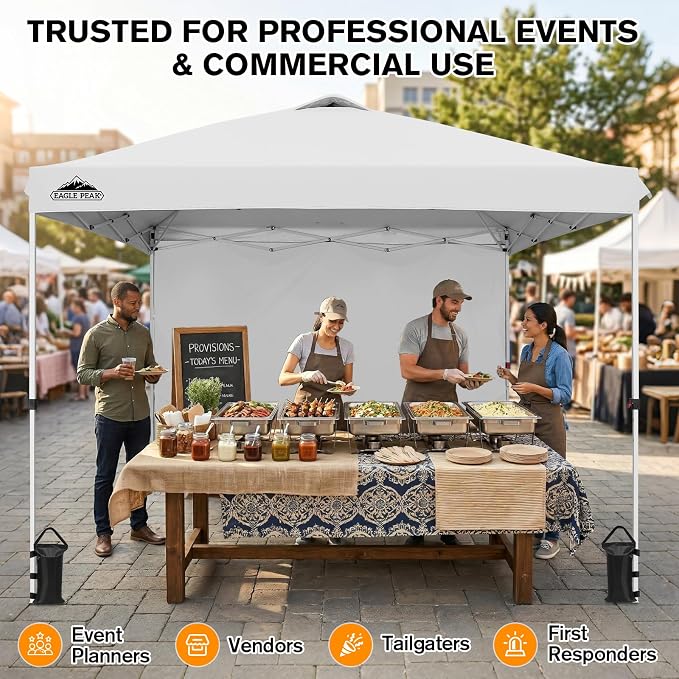 EAGLE PEAK Commercial Canopy 10x10 Pop Up Canopy Tent with 1 Sidewall, Easy Setup Heavy Duty Instant Event Shelter for Vendors & Markets, Outdoor Sun Shade, White