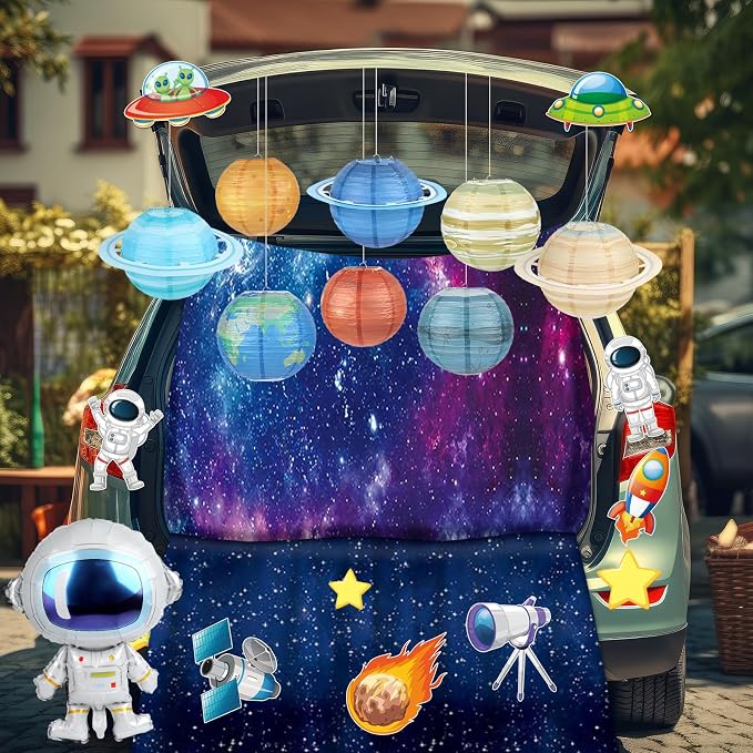 Naozinebi Halloween Space Trunk Car Decoration Kit Solar System Decor Star Astronaut Party Supply Halloween Car Outdoor Decor for Church Cars Archway Garage Door Haunted House Decoration