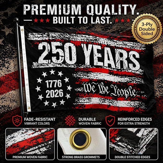 250th Anniversary USA Flag,250 Year American Anniversary Flag,3-Ply Patriotic 4th of July We The People 1776 Yard Flags For Outside 3x5 Ft Double Sided Outdoor