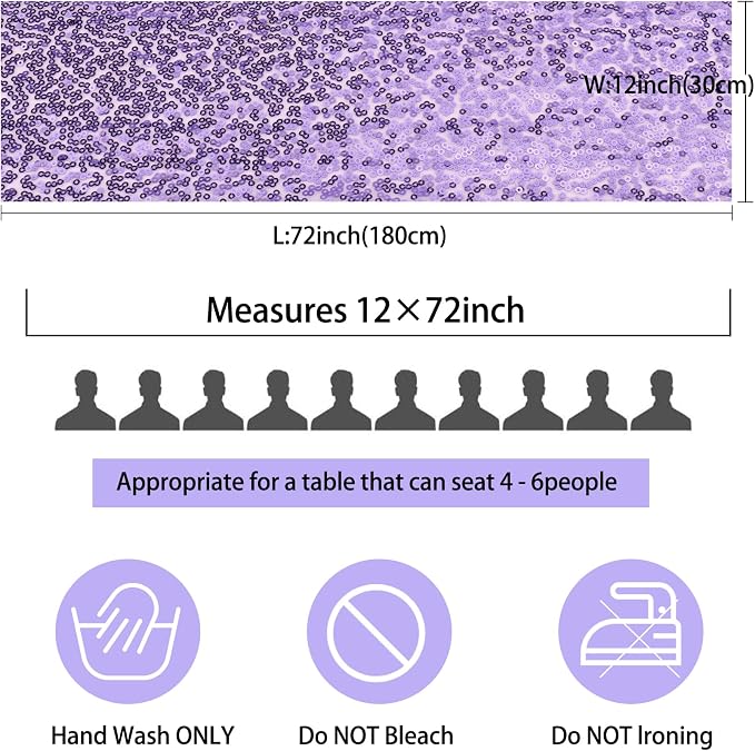 12 Packs Sequin Table Runner Glitter Dining Table Runner for Birthday Wedding Engagement Bridal Baby Shower Bachelorette Holiday Celebration Party Supplies Decorations (12" x 72", Lavender)