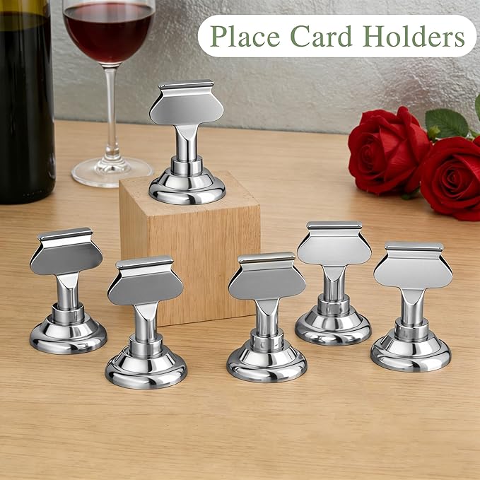 Urban Deco 24 Pieces Table Card Holder Place Card Holders 1.7 inches Gold Steel Card Holders for Photos, Food Signs, Memo Notes, Weddings, Restaurants, Birthday(Silver 24PK)