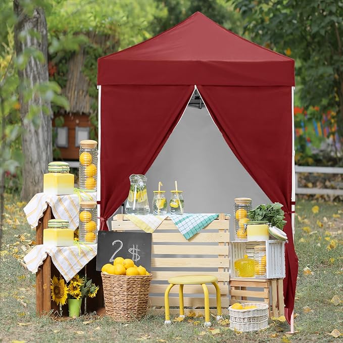 COOS BAY 5x5 Pop Up Canopy Tent with Side Walls, Easy Setup Portable Sun Shelter with Carry Bag, Outdoor Shade for Beach, Camping, Sports & Backyard, Burgundy