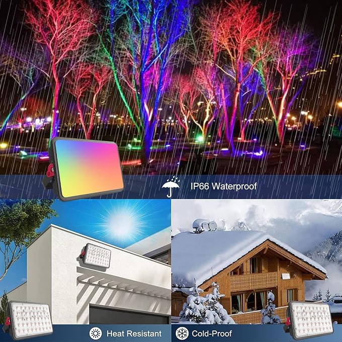 2 Pack 100W RGB Flood Light, RGB Color Changing Floodlight, Smart RGB Floodlight with Remote Control, for Club, Wedding, Poster, Stage Lighting, Birthday Party, KTV, Halloween, Christmas
