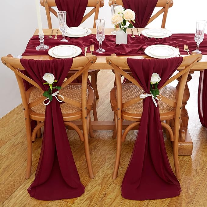 Burgundy Chiffon Table Runners 10 Pieces 14x120 Inches Sheer Table Runner for Weddings Baby Shower Birthday Party Table Top Decoration