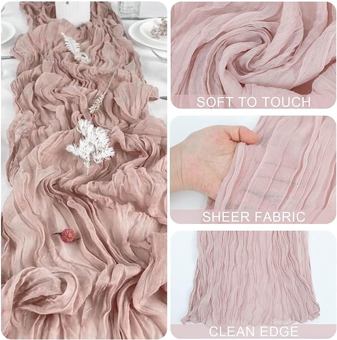 Dusty Pink Cheesecloth Table Runner 21x120 Inch Gauze Table Runners Reusable Polyester 10ft Boho Rustic Cheese Cloth Table Runner for Wedding Party Baby Shower Birthday