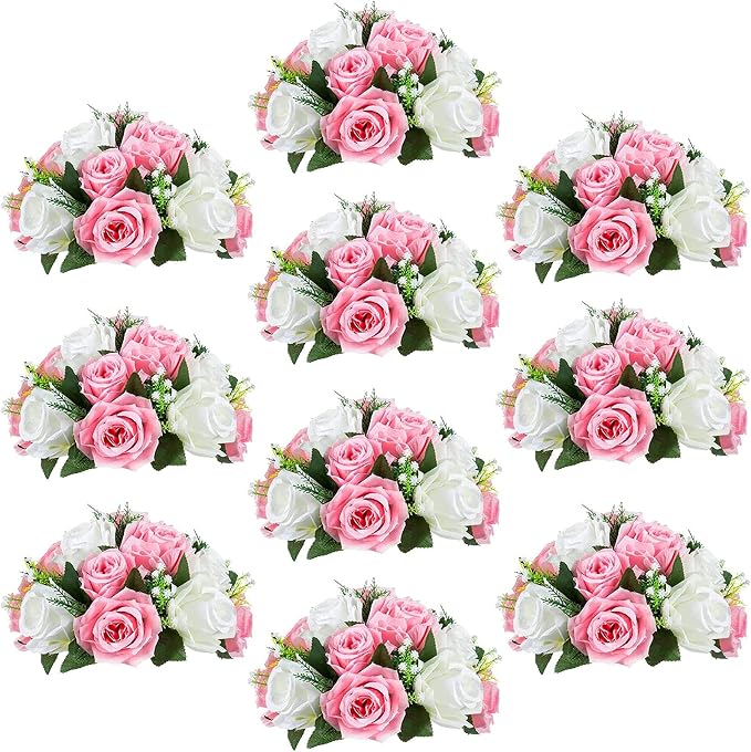 Sziqiqi Pack of 10 Fake Flowers, Silk Rose Flowers, Suit for Wedding/Party Centerpiece Road Lead Flower Rack Decorations, 10 Pieces