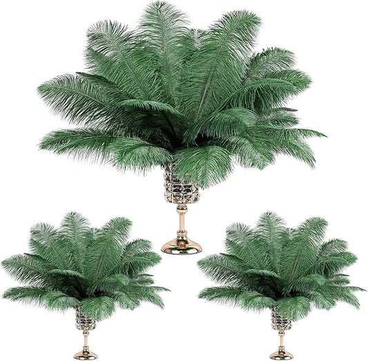 THARAHT Ostrich Feathers 90pcs Large Natural Bulk for Vase Crafts Wedding Party Centerpieces Christmas Tree Decoration Feathers,Dark Green