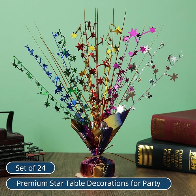 24 Pack Colorful Metallic Foil Spray Centerpiece Star Table Decoration Burst Table Centerpieces for Birthday New Year Wedding Anniversary Graduation Party Supply (Colorful)