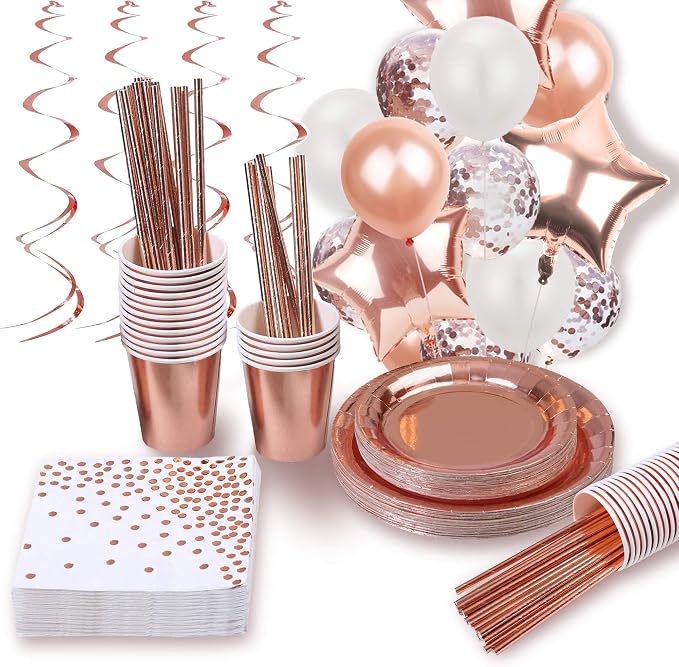 Rose Gold Party Supplies (Rose Gold Party Decorations Set with Balloons)