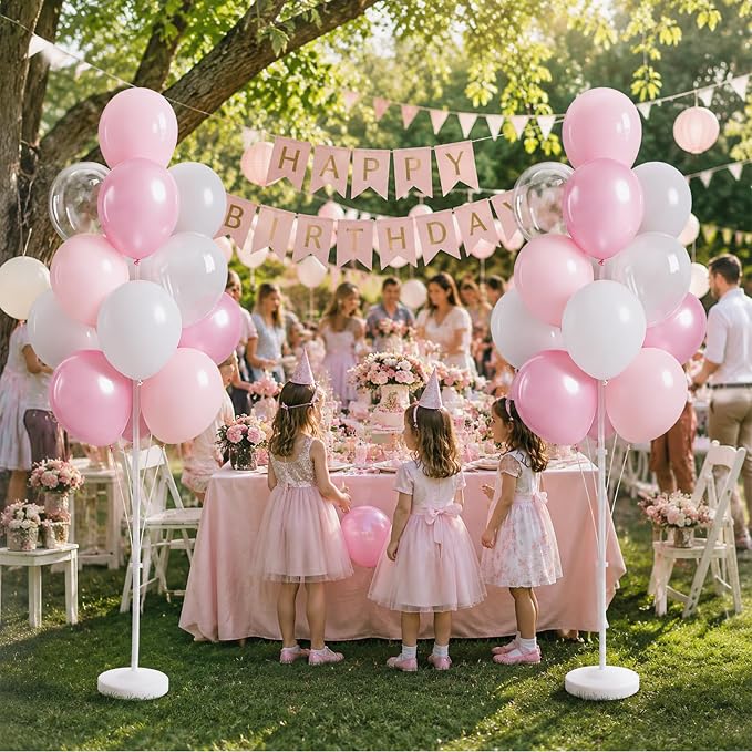 Balloon Column Kit for Floor-Balloon Columns with Stand,Clear Pastel Pearl Pink Balloon Base&Pole Tower Backdrop Decoration for Wedding,Bridal Baby Shower,Birthday Party,Bachelorette