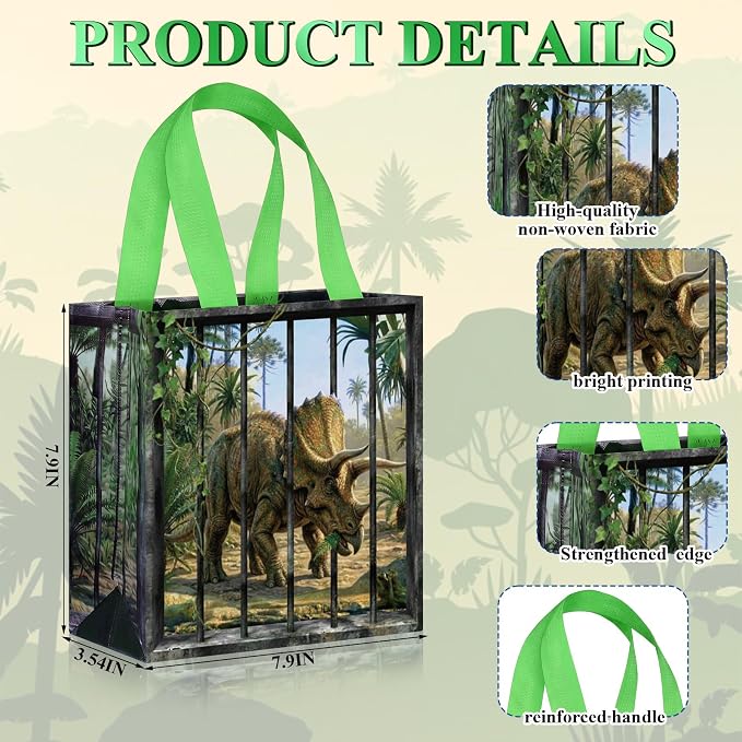 Sweetude 40 Pcs Realistic Dinosaur Gift Party Favor Bags with Handle, Non Woven Goodie Bags Birthday Favor for Boys Girls Birthday Baby Shower Supplies