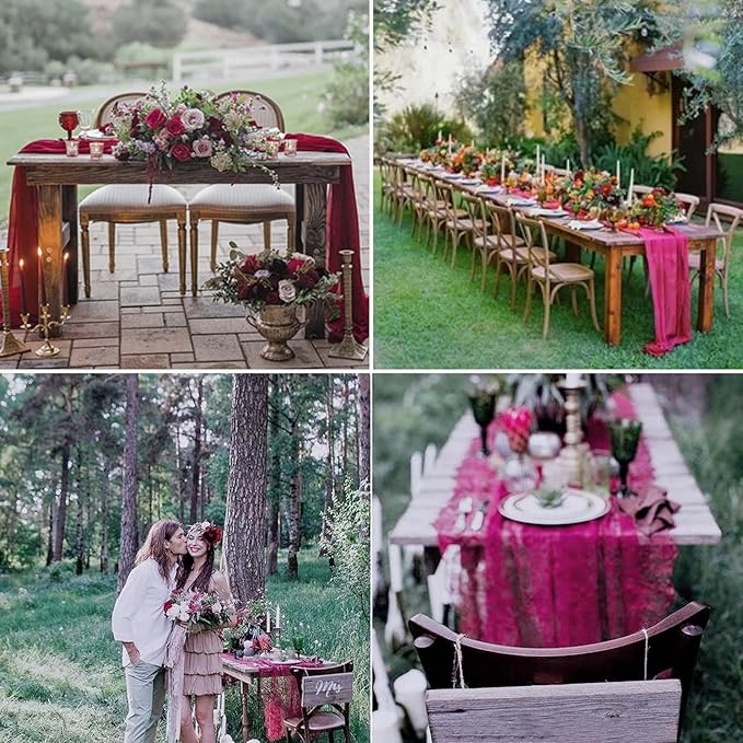15 Pack Cheesecloth Table Runner 10Ft Gauze Cheese Cloth Table Runner 35x120Inch Rustic Boho Table Runners for Wedding Birthday Party Bridal Baby Shower Anniversary Engagement Holiday Decor(Burgundy)