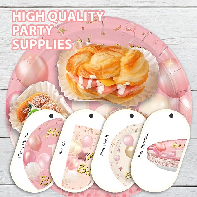 96Pcs Blush Beige 18th Birthday Decorations Boho Dusty Pink Plates and Napkins Disposable Pink Rose Gold 18 Happy Birthday Tableware Set for Girls 18 Years Old Party Supplies, Serves 24