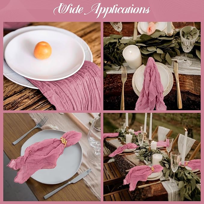 60 PCS Dusty Rose Gauze Cheesecloth Napkins,20x20 Inch Gauze Napkin Rustic Wrinkled Cheesecloth Napkin Bulk Washable Dinner Table Napkins for Wedding Party Bridal Shower Baby Shower Events Decor