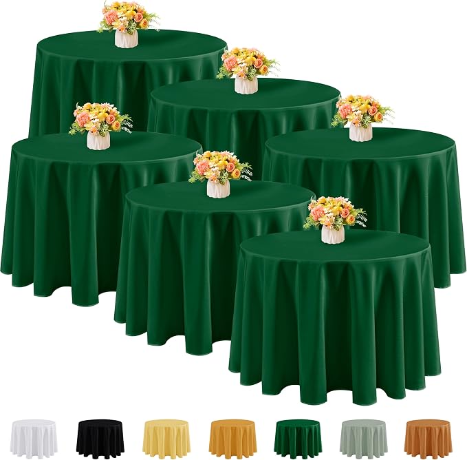 Fitable 6 Pack Hunter Green Round Tablecloths - 120 Inches Round - Wrinkle and Stain Resistant Fabric Table Clothes, Washable Polyester Table Covers for Wedding, Party, Banquet, Formal Events