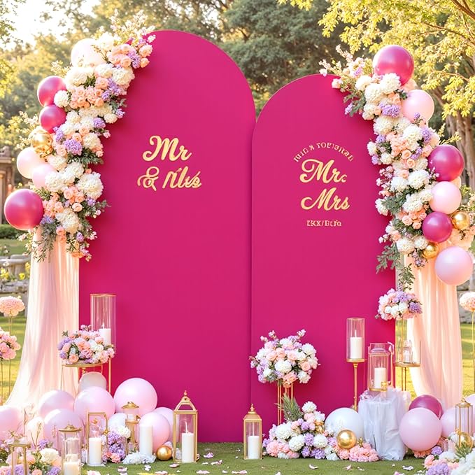 Hot Pink Arch Cover 2 Set-7.2FT, 6FT Arch Backdrop Cover Spandex Fitted Wedding Arch Stand Covers for Bridal Shower Baby Shower Birthday Party Ceremony Banquet Photo Background Decorations