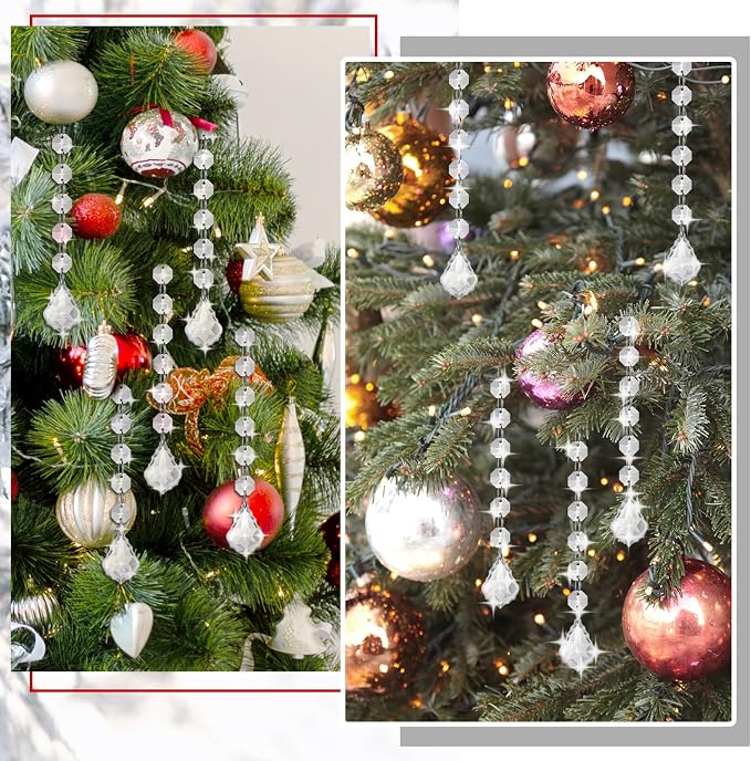 100 Pcs Clear Acrylic Crystal Ornament Beads Hanging Glass Crystals Clear Acrylic Prisms Pendant Ornaments for Centerpieces, Chandelier, Wedding Decor