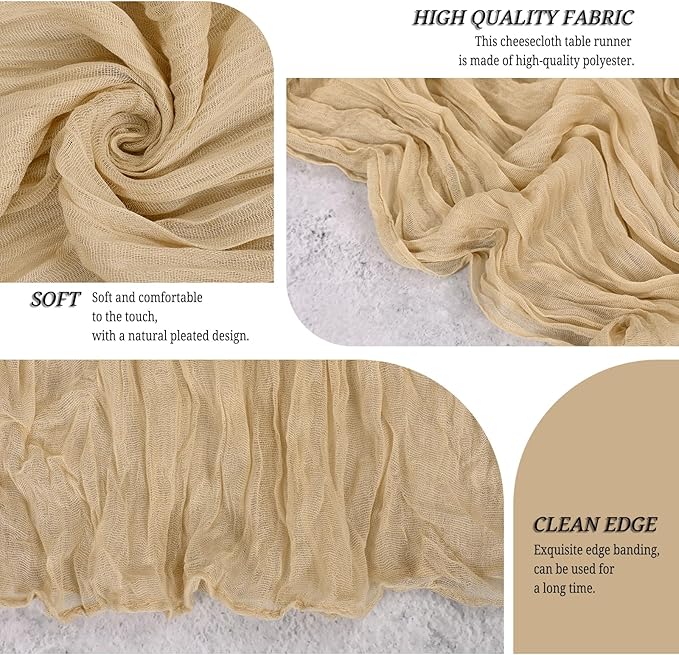 12 Pack Beige Cheesecloth Table Runner 120 inch Fall Thanksgiving Boho Rustic Gauze Farmhouse 10FT Cheese Cloth Runner for Baby Shower Wedding Party Holiday Home Decor