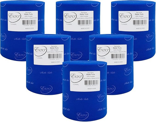 Expo International Decorative Matte Tulle, Roll/Spool of 6” X 200 Yards, Lightweight Polyester Tulle Fabric for Tutus, Costumes, and Party Decorations, Washable, Easy-to-Use, Pack of 6, Royal Blue