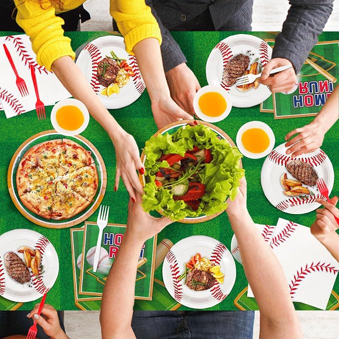 Baseball Party Decorations for 24 - Baseball Party Supplies Bundle with Plates, Napkins, Cups, Banner,Tablecloth and Balloons Perfect for Birthday & Gameday Celebrations