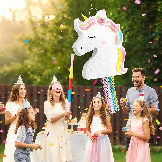 WERNNSAI Ultra Large Unicorn Piñata - Unicorn Party Supplies Piñata Bundle with Blindfold and Bat for Girls Kids Rainbow Unicorn Theme Birthday Party Game Decorations (20.4" x 15.6" x 2.9")